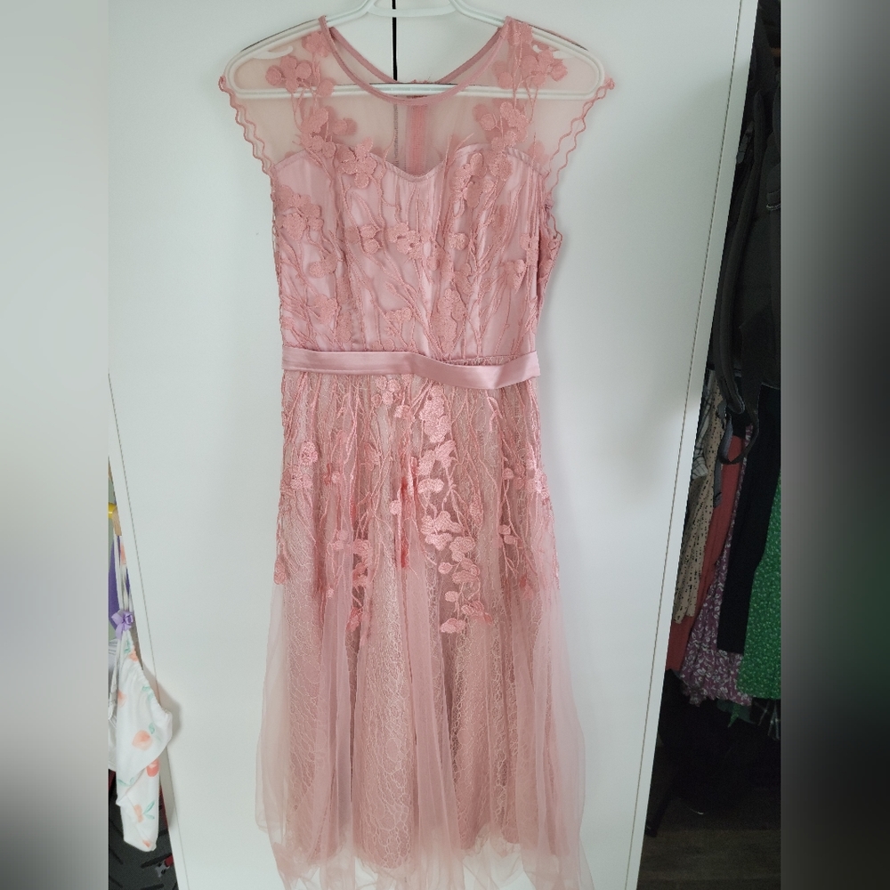 Pink Midi Lace Dress